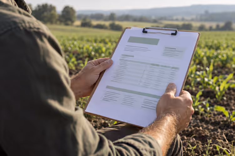 Agronom pregledava nalaz tla na terenu